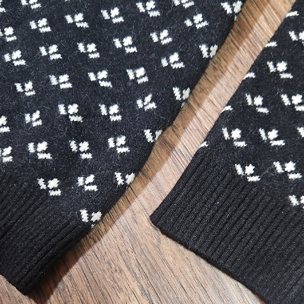 80s Style Adrianna Papell Black Knit Sweater w/White Fair Isle, Size Medium - Picture 8 of 10
